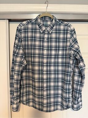 BR | Lightweight Oxford Cloth Plaid Button Down Shirt - Slim Large - Blue/White